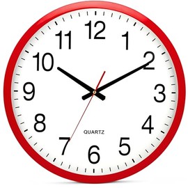 Bernhard Products Red Wall Clock Silent Non Ticking - XL 18 Inch Quality Quartz Battery Operated Round Easy to Read Home/Office/Classroom/School Clock