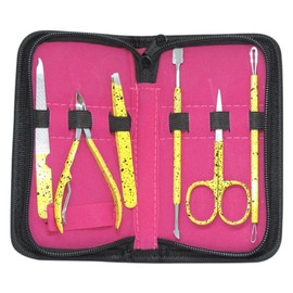 Manicure Set Professional Nail Clippers Pedicure Kit, 6pcs Stainless Steel Nail Care Tools Grooming Kit with Luxurious Travel Leather Case for Thick Nails Men Women Gift (Tye dye Yellow)