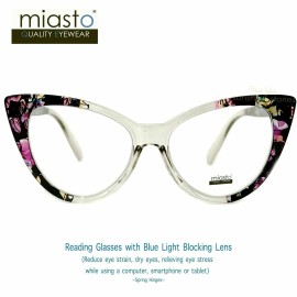 Miasto Eyewear 2 PAIRS/ COLORS~MIASTO BIG CAT EYE COMPUTER READING GLASSES+1.75 ANTI-BLUE LIGHT