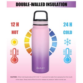 Oldley Water Bottles 20 oz Insulated Water Bottle with Straw 3 Lids,Vacuum Stainless Steel Water Bottles, Leak & Sweat Proof Sport Water Bottle Gym for Kids Adults