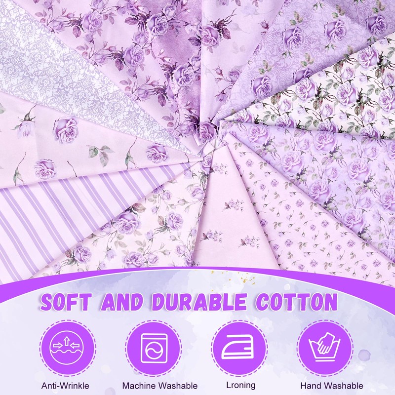 Wadukud 12PCS 56x46cm Polyester Fabric Bundles, Floral Pre-Cut Quilting Cotton
