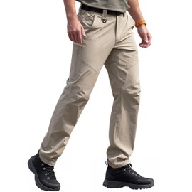 Aicall Men's Quick Dry Hiking Pants, Water-Resistant Lightweight Stretch Cargo Pants, Elastic Waist Work Pants with 7 Pockets Khaki 34W32L