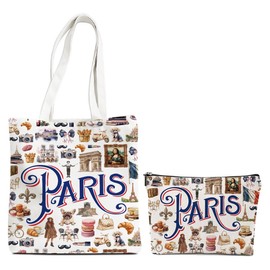 Charming Paris Canvas Tote - Reusable Souvenir Gift from France for Women, Perfect Beach Weekender Shopping Bag Paris Themed Canvas Shopping Bag