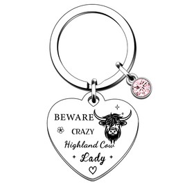 QMVMV Funny Highland Cow Keyring Gifts Animal Lover Gift Beware Crazy Highland Cow Lady Highland Cow Lover Gift For Women