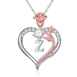 TINGN Silver Chain Women's Letter Chain, 14K Gold-Plated Initial Chain Silver with CZ Heart Pendant Necklace for Women Letter Z Chain Necklace Women's Mother Gifts Teenager Girls Gifts