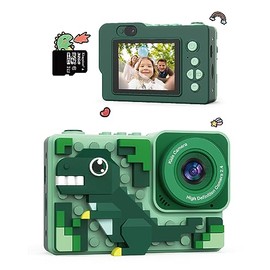 Kizeefun Kids Camera, Cartoon Dinosaurs New Building Block Kids Cameras Christmas Birthday Gifts for Boys Girls Age 3 4 5 6 7 8 9 10 11 12 Years Old, 32GB SD Card Included