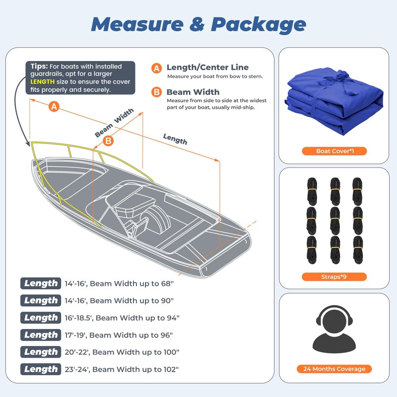 Boat Cover with Motor Cover, 1400D Center Reinforced, 14'-16'