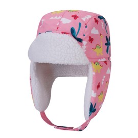 KEEPFLY Kids Animal Plush Hat Super Soft Warm Hat with Ear Flaps Unisex Toddler Fleece Trapper Winter Hat for Boys Girls, Pink Dinosaur 6-10Y
