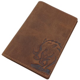 Buffalo Full Leather ID Card Holder with Deer, Boar, Fish and Skull Motif or without Motif for Vehicle Registration, Severely Disabled ID, Gun Licence, Hunting Licence etc., Boar motif, Modern