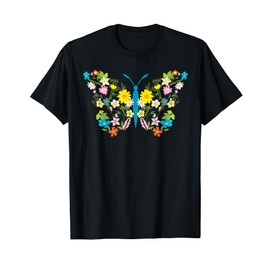 Women Men Wildflower Summer Flowers Butterfly Shape Graphic T-Shirt
