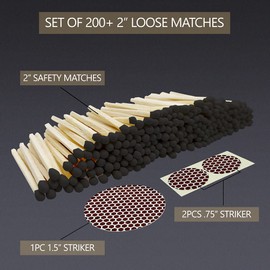 2" Bold Black Tip Safety Matches | 200+ Bulk Artisan Matchsticks with Bumble Striker Stickers by Thankful Greetings| Decorative Candle Lighting Accessories | Unique for Home Decor, Gifts, & Events