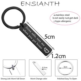 ENSIANTH Driver Keychain Drive Safe Keychain Drive Safe Text Me When You Get Home Sweet 16 Gift Trucker New Driver Gift (Drive Safe Text black-K)
