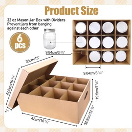 Yamahiko 6 Pieces Mason Jar Storage Box for Pint Size Canning Jars, Cardboard Canning Mason Jar Storage Boxes Organizer Holder Container for 16 oz Mason Jar Stacking Packing Moving, Natural Color