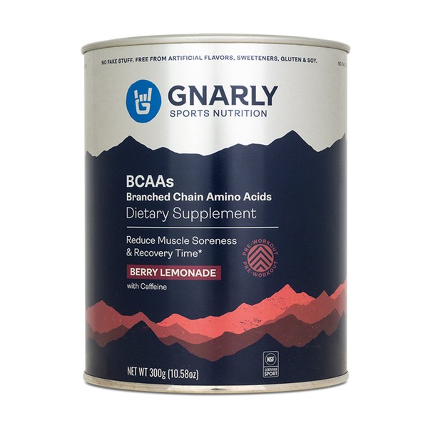 Gnarly Nutrition, BCAA Pre and Mid Workout Supplement to Reduce Muscle Soreness, Caffeinated, Berry Lemonade, 30 Servings