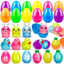 12 Pack Prefilled Easter Eggs with Squeeze Ball Toys, Surprise Easter Basket Stuffers Egg Fillers Inside for Kids Age 3+, Party Favors Gifts and Egg Hunt Supplies for Boys Girls