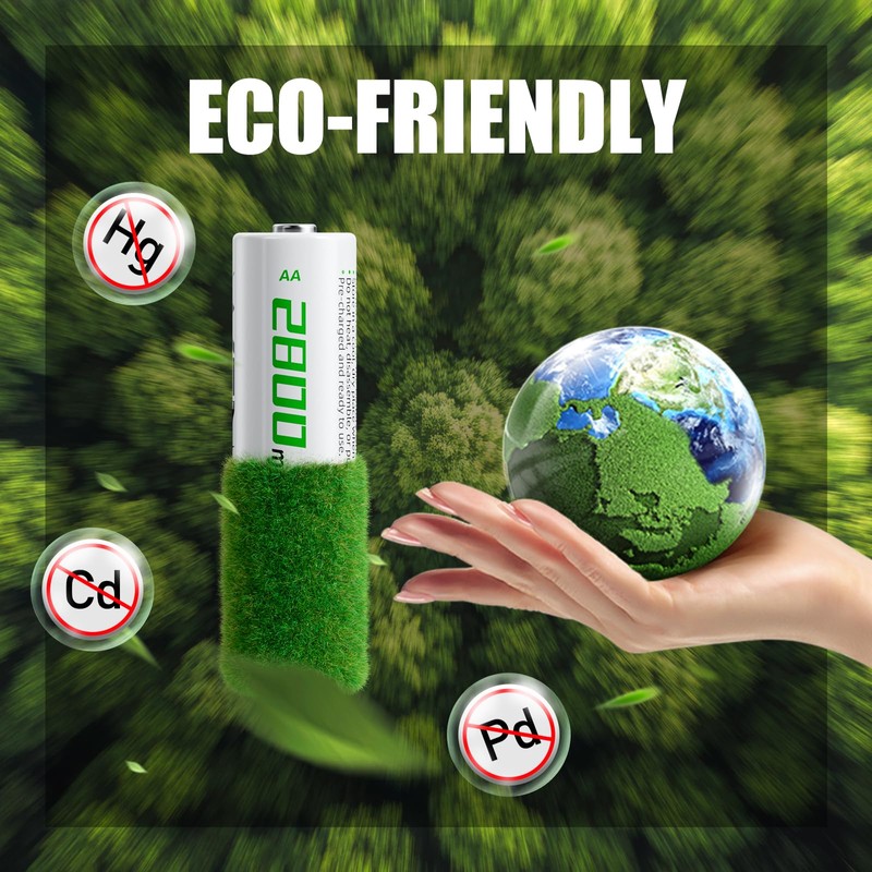 WENJOOP Rechargeable AA Batteries, 2800mAh High Capacity Double A Batteries