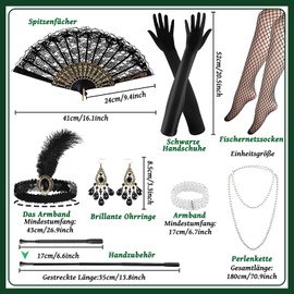 9 Pieces Women's 20s Costume, Charleston Fringe Dress, 1920s Women's Flapper, 1920s V-Neck with 20s Accessories, Necklaces, Earrings, for 20s Dress Party