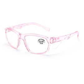 ProtectX Stylish Anti-Fog & Scratch-Resistant Safety Glasses With Readers, UV Protection Goggles, Anti-Impact Lightweight Glasses for Men＆Women Pink Reading 2.0