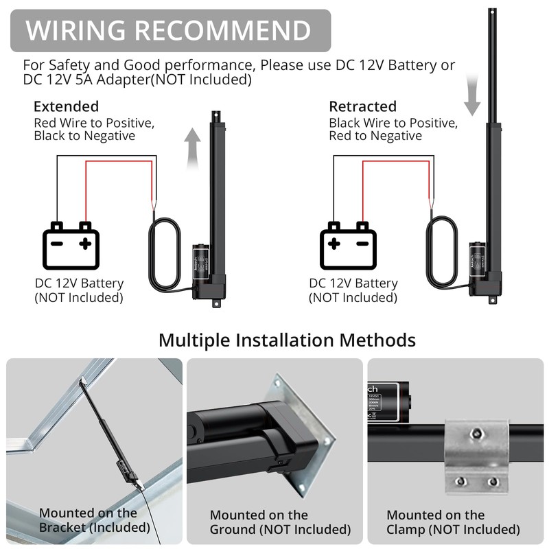 Justech 12V Heavy-Duty Linear Actuator 450LBS/2000N-12inch/300mm Silent IP54 Electric Actuator