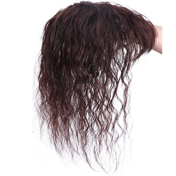 Human Hair Topper Wig with bangs Increase the amount of hair on the top of the head to cover the white hair Hairpiece fluffy(8x12 15cm Dark Brown)