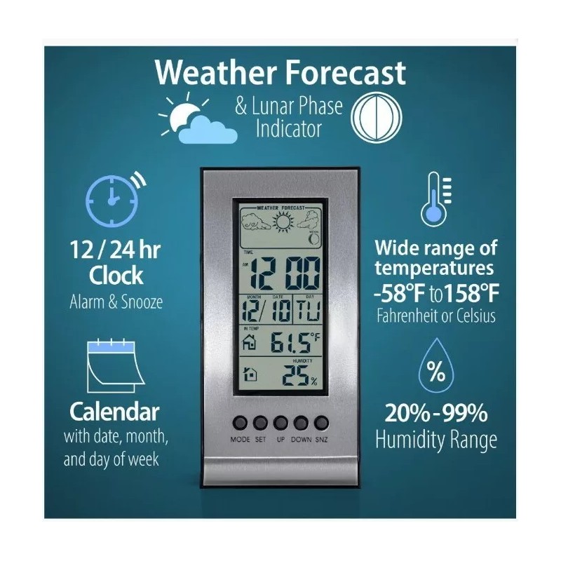 Mitaki-Japan® Mitaki-Japan Indoor Weather Station Clock Alarm with Snooze Calendar