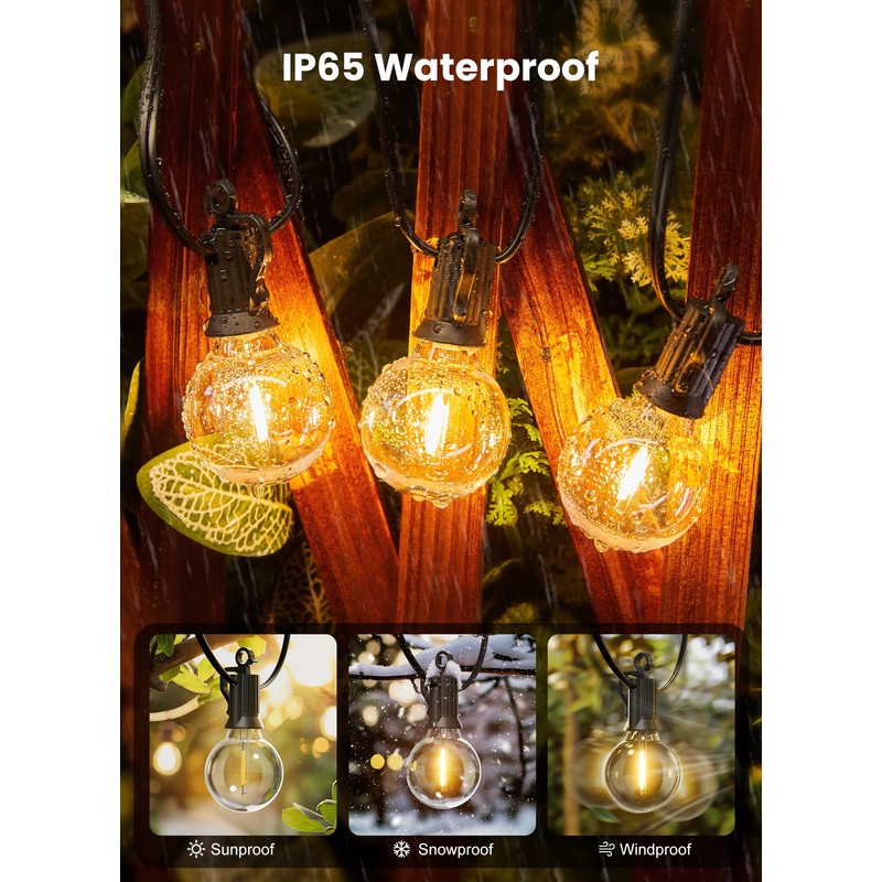 Brightown Outdoor String Lights, 50FT 25 G40 Bulbs Shatterproof Patio
