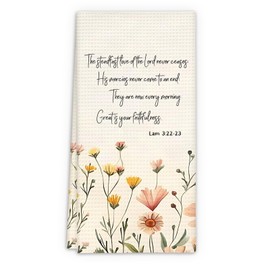 fZSZSD Christian Kitchen Towels, Scripture Gifts Towels for Kitchen, Christian Decor Dish Tea Towels, The Steadfast Love of The Lord Never Ceases Flower Hand Towel Kitchen Bathroom Decor, 16x24 Inch