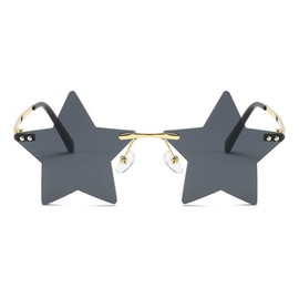 willochra Rimless Star shape Sunglasses Transparent Sun Glasses for women/men Party glasses Super Cute pentagram eyewears (black)