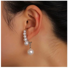 Cimenexe Bohemia Pearl Drop Stud Earrings Silver Beaded Pearl Dangle Earrings White Pearl Earrings Wedding Pearl Stud Earrings Jewelry for Women and Girls Gifts