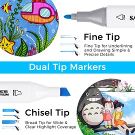 SAVZJSD 240 Colors Alcohol Markers, [2025 Upgraded] Dual Tips Markers for Artists and Adults in Coloring or Painting(Fine & Broad)