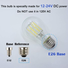 OPALRAY 12V-24V DC Low Voltage Input LED Bulb, Classic A19(A60) Style, Cool White Light, Dimmable with 12V DC Dimmer, 8W 800Lm, 80W Incandescent Equivalent, E26 Medium Base Lamp,12-24V Power, 2-Pack