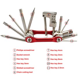 QitinDasen 11 in 1 Bike Repair Tool, Multifunction Bike Maintenance Tool, Portable Foldable Mini Bicycle Repair Tool (Red)