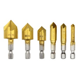 Hocansen 6 Pcs Countersink Drill Bit Hex Shank 5 Flute Chamfer Drill Bit 90 Degree Hss Centre Drill Set Punch Hole Drill Tool for Wood Drilling (6/8/9/12/16/19mm)