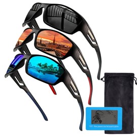 3 Pack Polarized Cycling Sunglasses for Men Women, Mens Sports Sunglasses Bike Goggles Sunglass Wrap Around UV400 Protection for Cycling Driving Fishing