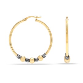 LeCalla 925 Sterling Silver Bali Hoop Earrings Lightweight Two-Tone Beaded Bohemian Bali Tribal Earring Hoops for Women - 35mm