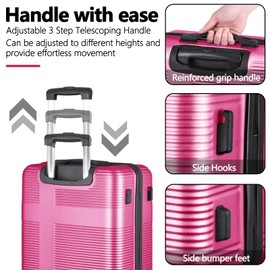 HOUAGI Luggage Sets 2 Piece,24 inch 28 inch Checked Luggage,Hardshell Lightweight Suitcase with 4 Spinner Wheels,2-Piece Set(24/28),Rose Red