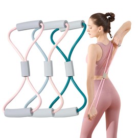 Chamgeco 3Pack Back Resistance Bands, Figure 8 Exercise Bands Set for Back, Arms, Shoulder, Chest Expander, Pilates, Home Gym Workout Equipment, Yoga Fitness Elastic Rope for Exercise Muscle Training
