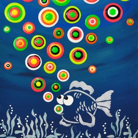 Viva Decor Blob Paint Set Fish + DIN A3 Stencil (6 x 90 ml) Ready-to-Use Colours for Blob Painting - Dot Painting Art, Dotting Tool for Canvas - Made in Germany
