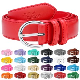 Falari Women Genuine Leather Belt Fashion Dress Belt With Single Prong Buckle 6028-Red-XL