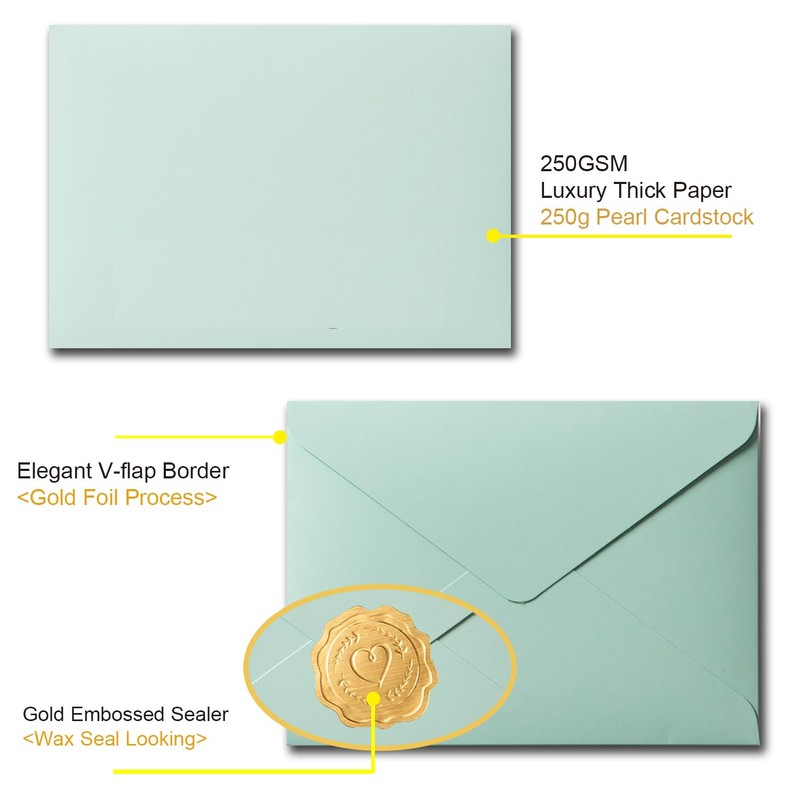 30 Pieces/Pack A7 Envelopes, 5.27 x 7.21'' Black Shiny Envelopes