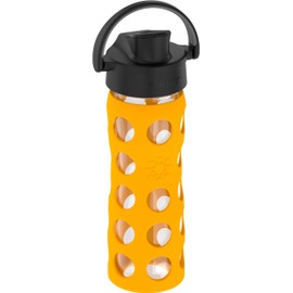 Lifefactory 16-Oz Glass Active Flip Cap/Silicone Sleeve Water Bottle, 16 Ounce, Marigold