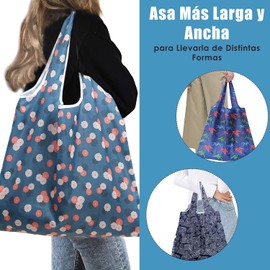 Ausein Bolsas Reutilizables de 6 Piezas, Bolsa Plegable de Poliéster de Gran Capacidad, Bolsas de Tela Ecologicas para Supermercado para Frutas, Verduras y Comestibles, Lavable a Máquina, 46 x 66cm