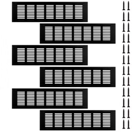 MUXHEL 6PCS Black Air Vent Covers for Walls 80x300mm Kitchen Plinth Vent Metal Ventilation Grill Aluminum Alloy Radiator Grill Air Vents for Interior Walls, Door, Wardrobe, Radiator, Cupboard