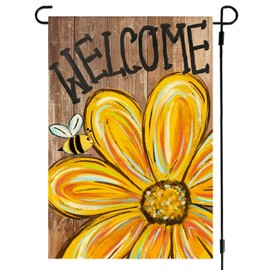 ARGOOFG Summer Sunflower Bee Garden Flag 12x18 Inch Double Sided Welcome Floral Outdoor Small Seasonal Yard Flags for Outside Spring Porch Decorations 3-12