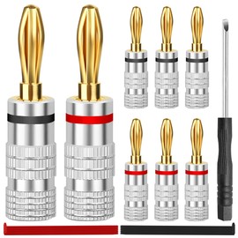 MKBKLLJY 8PCS Banana Plugs Audio Jack Connector Closed Screw 24K Gold Plated Speaker Plug Connectors with Mini Slotted Screwdriver Cable Ties, for Speaker Wire Home Theater Audio Receiver Amplifiers