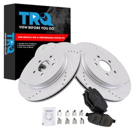 TRQ Rear Brake Pad and Rotor Set Semi Metallic G Coated Rotors Compatible with 2013-2019 Ford Explorer Flex Police Interceptor Utility Taurus Lincoln MKT