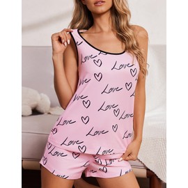 Ekouaer Womens Tank Top Pajama Set Comfy Sleeveless Sleepwear Racerback Cami and Shorts Pjs 2 Piece Summer Loungewear