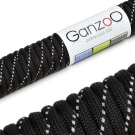 Paracord 550 reflective rope, universally applicable, survival rope made of tear-proof parachute cord (core coat rope made of nylon) universal survival cord - 7 cords 31m/100ft 550lbs capacity, colour: black. IMPORTANT: THIS PARACORD ROPE IS NOT SUITABLE