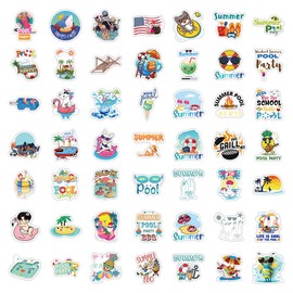 Summer Stickers for Water Bottles, 52 PCS Swimming Pool Party Sticker for Surfboard Laptop Skateboard Suitcase Scrapbooking Luggage Computer, Cool Adventure Waterproof Decals for Teens Kids Boys (Summer Stickers)