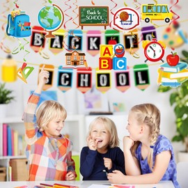 Back to School Banner Decorations, Welcome Back to School Banner Hanging Swirls Pre-Assemble First Day of School Hanging Ornaments for School Classroom Party Decorations